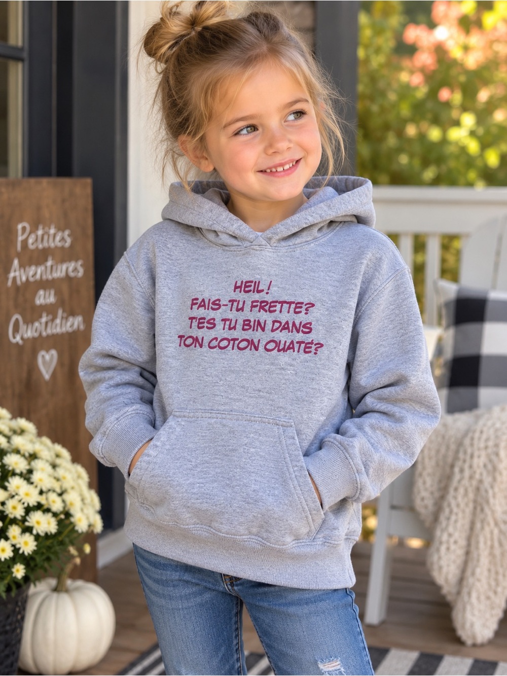 Grey Quebec French Graphic Pullover Hoodie Youth XS (4-5 yo)